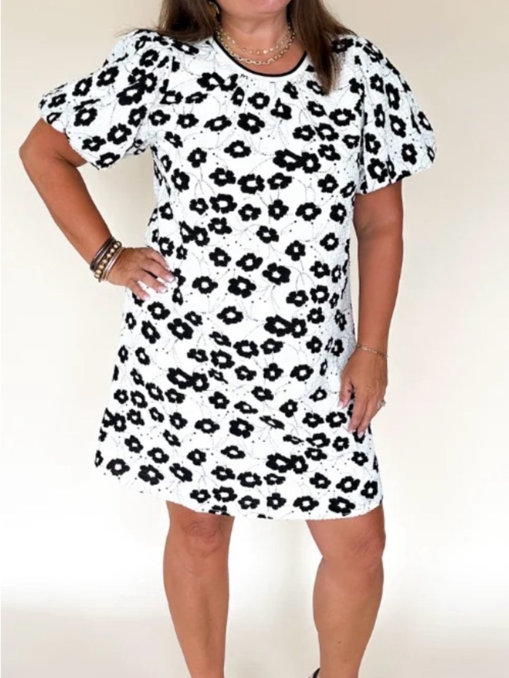 THML Anthropology Black and White Floral Mini Dress